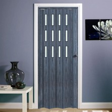 Faran Dekorasyon 72 x  230 Antrasit Renk Camlı Pvc Akordiyon Katlanır Kapı - Frnakmodel-127
