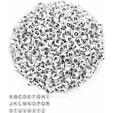 Prestij Boncuk Aren 50 gr Harf BONCUK,4X7MM Yassı Beyaz Üzeri Siyah Harf Boncuk (50GR,~340 Adet)