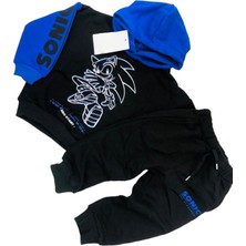 Lolli Boom Kids Erkek Çocuk Sevilen Çizgi Film Sonic Next Level Parlak Baskılı Eşofman Takımı Lacivert Siyah Renk