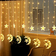 Epazzar Ay Yıldız Perde LED Işık Dekorasyon Süsleme  8 Fonksiyonlu Fişli 4 Mevsim Işıklandırma Günışığı