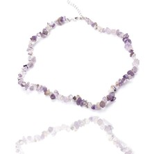 Tesbih Atölyesi Sertifikalı Doğal Ametist Kırık Taşlı Kolye