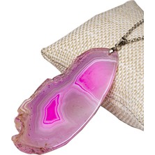 Tesbih Atölyesi Sertifikalı Gümüş Aparatlı Doğal Pembe Akik Taşı Plaka Kolye