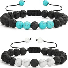 Tesbih Atölyesi Sertifikalı Doğal Lav Turkuaz Havlit Taşı Bileklik Seti