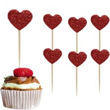 Lena Store 34 Kırmızı Simli Kalp Kürdan 12'li