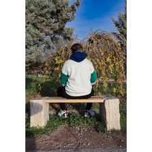 Piedra Collection Unisex Beyaz Oversize Baskılı Kapüşonlu Sweatshirt