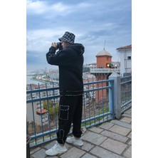 Piedra Collection Unisex Siyah Oversize Baskılı Eşorfman Altı Jogger