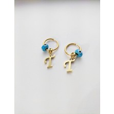 Hg.Aksesuar Kadın Boncuklu Çelik T Harf Küpe