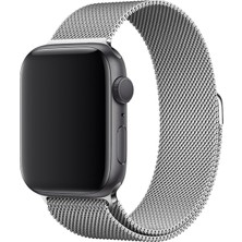 Bagies Apple Watch Ultra 49 mm Uyumlu Çelik Örgü Hasır Milano Loop Mıknatıslı Kordon - Gümüş