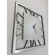 Ayna Denizi Time Silver Model Gümüş Renk 70 Cm x 70 Cm Dekoratif Aynalı Duvar Saati