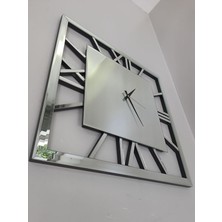 Ayna Denizi Time Silver Model Gümüş Renk 70 Cm x 70 Cm Dekoratif Aynalı Duvar Saati