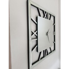 Ayna Denizi Time Silver Model Gümüş Renk 70 Cm x 70 Cm Dekoratif Aynalı Duvar Saati