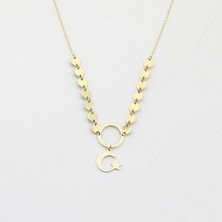 İryum 14 Ayar Altın Pullu Ay Yıldız Kolye