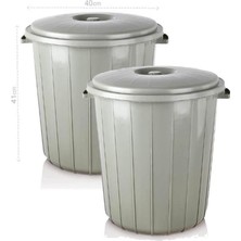 Abnturk 2 Adet 35 Litre Kapaklı Yuvarlak Çöp Kovası Sağlam Kaliteli Çöp Kutusu Ø40 H41
