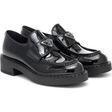 Passionis Prada Klasik Ayakkabı - Prada Black Brushed Leather Loafers -Prada Parlak Klasik Ayakkabı