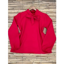 Küçüğüm Butik Kırmızı Krep Boyundan Bağlamalı Bluz