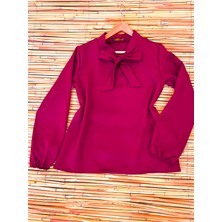Küçüğüm Butik Bordo Krep Boyundan Bağlamalı Bluz