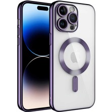 Case World Caseworld Apple iPhone 14 Pro Max Mag Safe Özellikli Lens Korumalı Logo Gösteren Şeffaf Luxury Silikon Kılıf - Mor