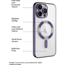 Case World Caseworld Apple iPhone 14 Pro Max Mag Safe Özellikli Lens Korumalı Logo Gösteren Şeffaf Luxury Silikon Kılıf - Mor