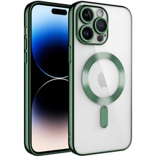 Case World Caseworld Apple iPhone 14 Pro Max Mag Safe Özellikli Lens Korumalı Logo Gösteren Şeffaf Luxury Silikon Kılıf -Yeşil