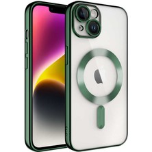 Case World Caseworld Apple iPhone 14 Plus Mag Safe Özellikli Lens Korumalı Logo Gösteren Şeffaf Luxury Silikon Kılıf -Yeşil