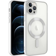 Caseworld Apple iPhone 11 Pro Mag Safe Özellikli Lens Korumalı Logo Gösteren Şeffaf Luxury Silikon Kılıf - Gümüş