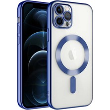 Caseworld Apple iPhone 11 Pro Mag Safe Özellikli Lens Korumalı Logo Gösteren Şeffaf Luxury Silikon Kılıf - Mavi