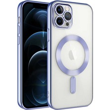 Caseart Apple iPhone 12 Pro Mag Safe Özellikli Lens Korumalı Logo Gösteren Şeffaf Luxury Silikon Kılıf - Lila