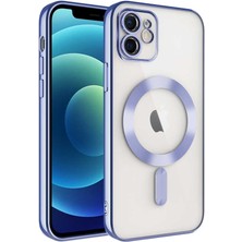 Caseart Apple iPhone 12 Mag Safe Özellikli Lens Korumalı Logo Gösteren Şeffaf Luxury Silikon Kılıf - Lila