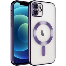 Caseart Apple iPhone 12 Mag Safe Özellikli Lens Korumalı Logo Gösteren Şeffaf Luxury Silikon Kılıf - Mor