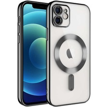 Kzy Apple iPhone 11 Mag Safe Özellikli Lens Korumalı Logo Gösteren Şeffaf Luxury Silikon Kılıf -Siyah