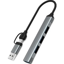 Valkyrie mAcbook Uyumlu Type-C & USB Çiftli 4port USB 3.0 Splitter 5 Gbps Çevirici Hub Adaptör