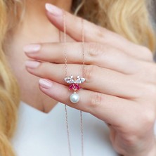 Vaoov 925 Ayar Gümüş Kelebek ve Incili Kolye