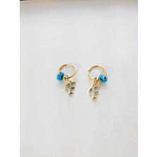 Hg.Aksesuar Kadın Boncuklu Çelik F Harf Küpe