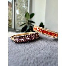 Kairos Jewelry 14 Ayar Altın Turuncu Zirkon Taşlı Yüzük KRS1024-V6-1414R