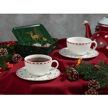 English Home Winter Soul Bone Porselen 2'li  Fincan Takımı 200 ml Yeşil-Kırmızı