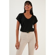 Lela Rahat Kesim Esnek V Yaka Bluz Bayan Bluz 5865039