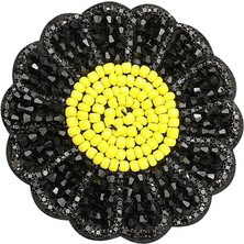 Strade Store Rhinestones Bead Daisy Aplike Yama 7cm Siyah (Yurt Dışından)