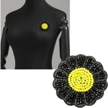 Strade Store Rhinestones Bead Daisy Aplike Yama 7cm Siyah (Yurt Dışından)