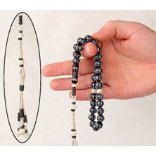 Takı925 1000 Ayar Kazaz Püsküllü Mine ve Gümüş Işlemeli Erzurum Oltu Taşı Tesbih