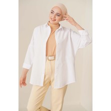 Bigdart 103901 Oversize Basic Tesettür Gömlek - Beyaz