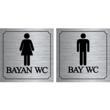 Printhome Bay-Bayan Wc Yönlendirme Yazısı Metal Gümüş 2'li 12X12 cm