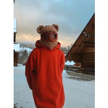 Sütlü Kahve Puffy Kar Maskesi,moda,trend Tasarım El Yapımı, Şapka, Kış, Bere,snowboard, Balaclava