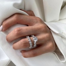 ATS Alyans Pırlantaefekli Gümüş Tektaş ve Tamtur