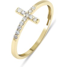 Kairos Jewelry 14 Ayar Altın Taşlı Zarif Haç Yüzük KRS034-14GRZ