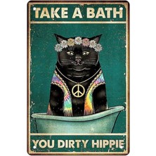 Printhome Ahşap Vintage Tablo " Take A Bath You Dirty Hippie" Ahşap Mdf 25X35 cm