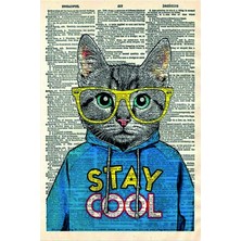 Printhome Ahşap Vintage Tablo " Stay Cool Cat " Ahşap Mdf 25X35CM