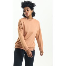 Kadın Bisiklet Yaka Sıfır Yaka O Yaka Oversize Basic Sweatshirt Düz Örme Toasted Bej Renk