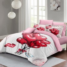 Monohome Sevgililer Günü Çift Kişilik Nevresim TAKIMI%100 Pamuk Saten Red Balls