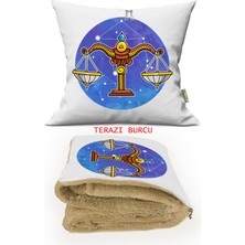Caisya Home Terazi Burcu Baskılı Tv Battaniyeli Opsiyonel Yastık & Kırlent 36X36CM