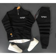 Bs Jeans Unisex Nasa Baskılı Yarım Fermuarlı Sweatshirt-Eşofman Altı Alt Üst Takım